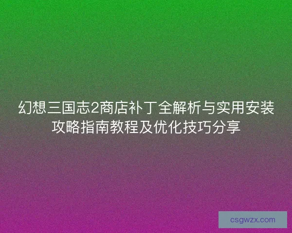 幻想三国志2商店补丁全解析与实用安装攻略指南教程及优化技巧分享