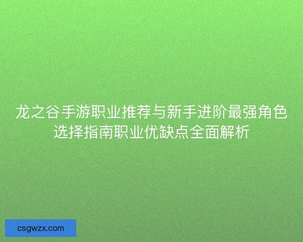 龙之谷手游职业推荐与新手进阶最强角色选择指南职业优缺点全面解析